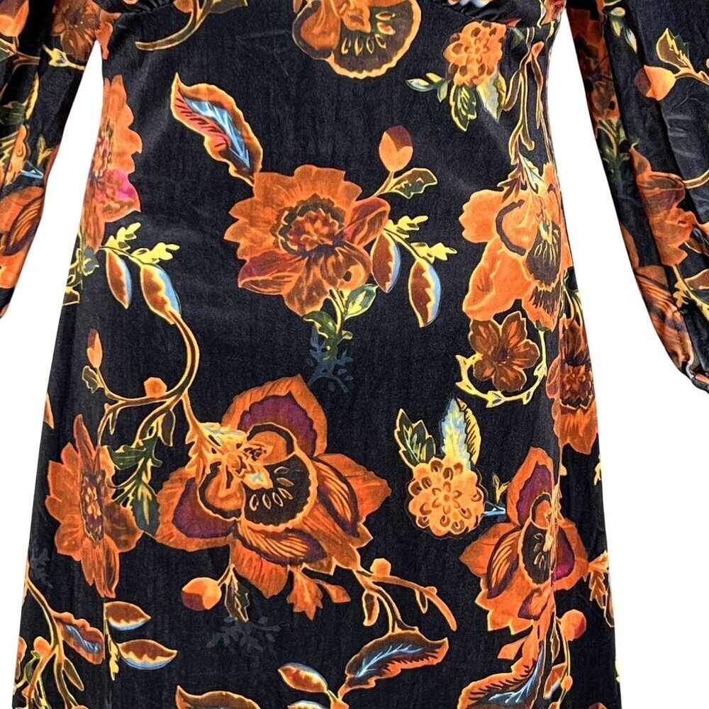Nwt Cider Dress Xl Black Velvet Orange Floral Babydoll Long Sleeve Whimsigoth — image 4 of 8